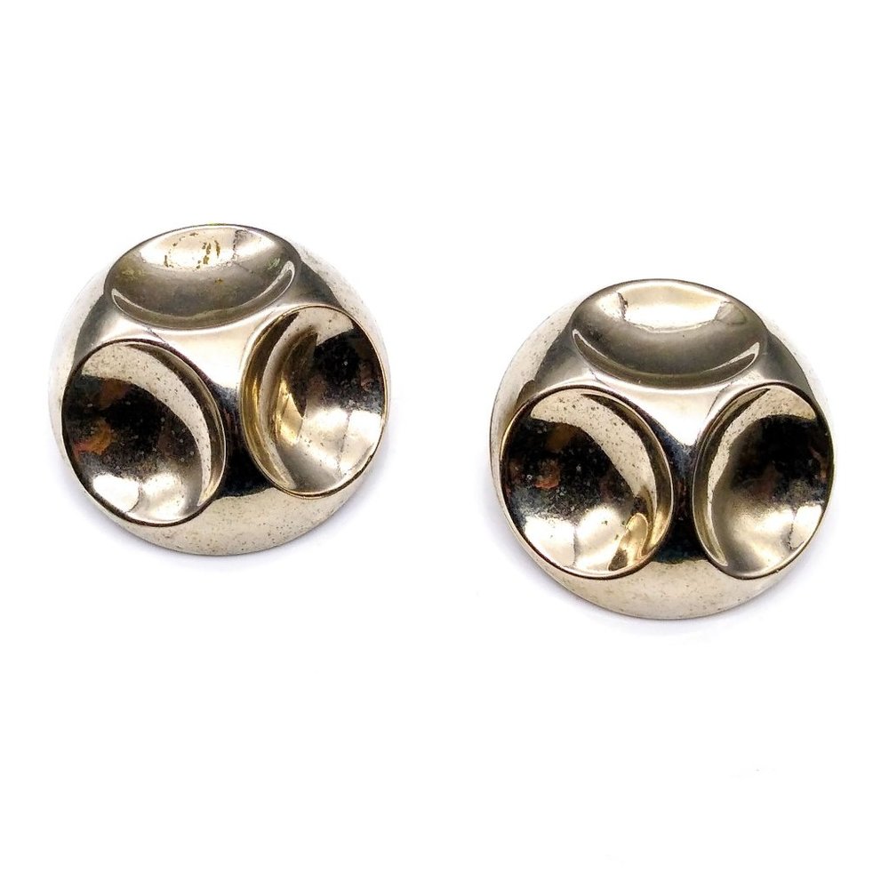 Fabulous Modernist Dome Earrings, Silver Tone Space Age Mid Century Polished